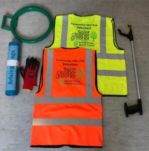 High vis jacket, litter pickers,