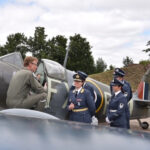 Head of RNAF and personnel from today’s 331 and 332 Squadrons, with Spitfire in dispersal area their veterans flew from in WW2