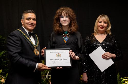 Chairman of the Council Cllr Darshan Sunger, Kaz Chu-Foon and Cllr Holly Whitbread