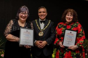 Lynne Moir, Council Cllr Darshan Sunger and Lorraine Page