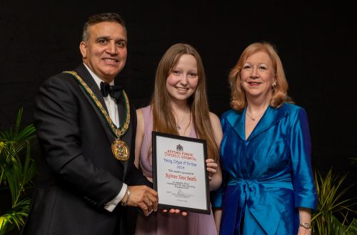 Chairman of the Council Cllr Darshan Sunger, Sydnae Smith and Dame Eleanor Laing