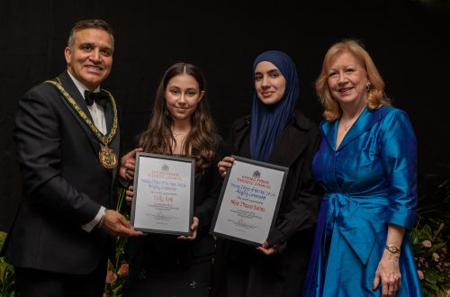 Chairman of the Council Cllr Darshan Sunger, Dilly Roth, Niza Dlawar Karim and Dame Eleanor Laing