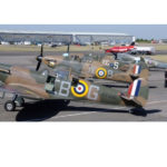 Hurricanes and spitfires of RAF Battle of Britain Flight return to North Weald Airfield in 2015