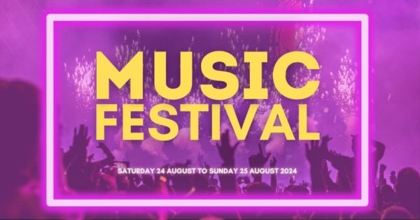 Text reads Music Festival Saturday 24 and Sunday 25 August